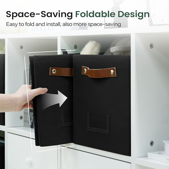 FinishingBo 6-Pack Storage Cubes with Handles & Label Holders Basket, Closet Cube Home Organizer Bins(Black, 10.5*10.5*11 inc