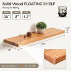 Fun Memories 30 Inch Floating Shelves, Rustic Solid Wood Wall Shelves Set of 2, 8 Inch Deep Floating Shelf for Bathroom, Bedr