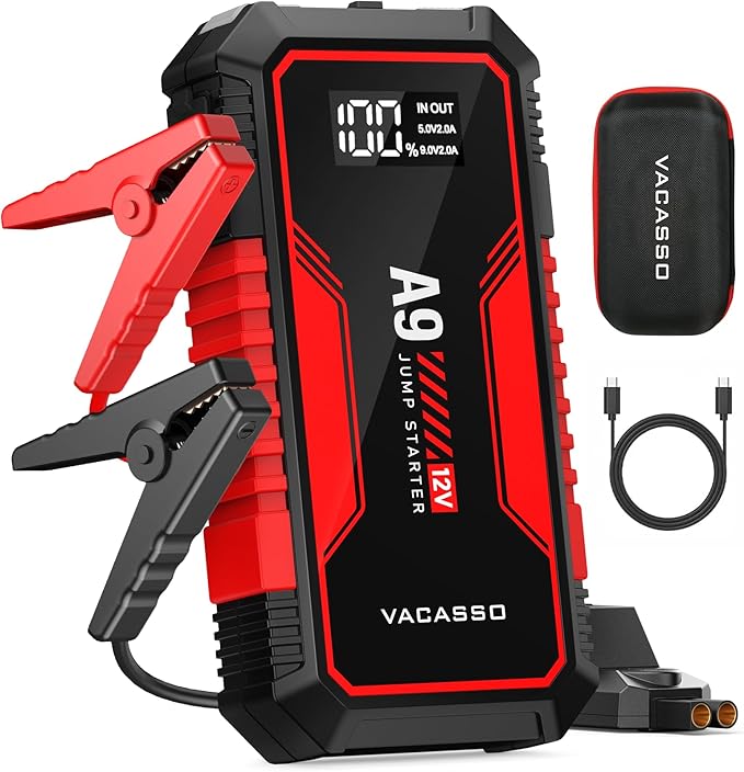 Jump Starter 4000A, VACASSO A9 Battery Jumper Starter Portable (7L Gas/4L Diesel), 12V Car Battery Booster Jump Starters