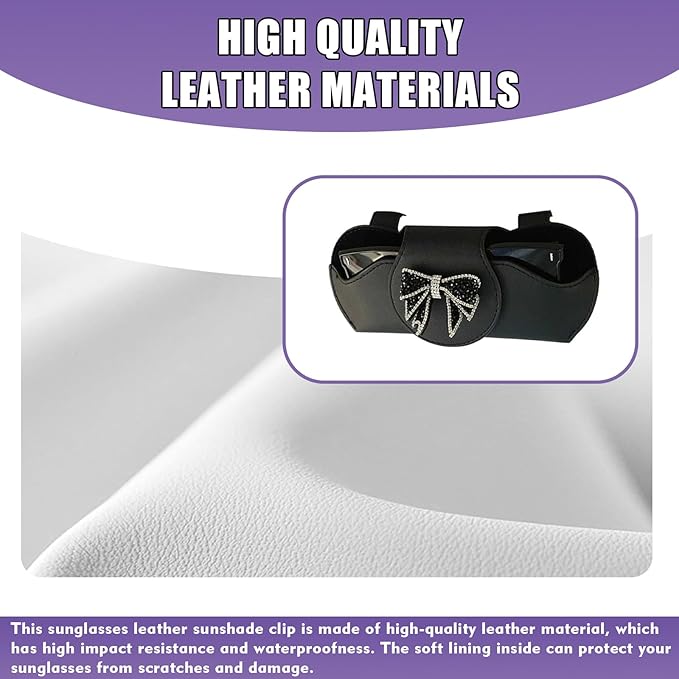 Bling Car Sunglass Holder, Rhinestone Bow Visor Storage Case for Sunglass Receipt Ornament, Soft Lining Anti-scratch Holder Clip, Interior Organizer Accessory for Cars (Black)