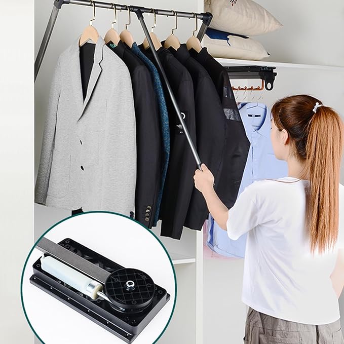 Pull Down Clothes Rail,Extendable Wardrobe Rod,Heavy Duty Hanger,Adjustable Telescopic Lift Rod,for Hanging Clothes Wardrobe,