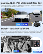AZDOME M550 Max 4K 3 Channel Dash Cam, Dual STARVIS Sensors, 4K+2.5K+1080P Front and Rear Inside Triple Car Camera, Built-in 