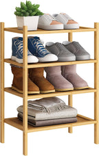 BMOSU 4-Tier Bamboo Small Shoe Rack Premium Stackable Shoe Shelf Storage Organizer for Hallway Closet Living Room Entryway Or