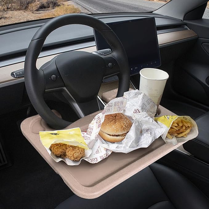 Steering Wheel Tray for Laptop & Food Universal Car Trays Accessories Steering Wheel Desk Car Travel Mount Car Food Tray for Eating - Beige