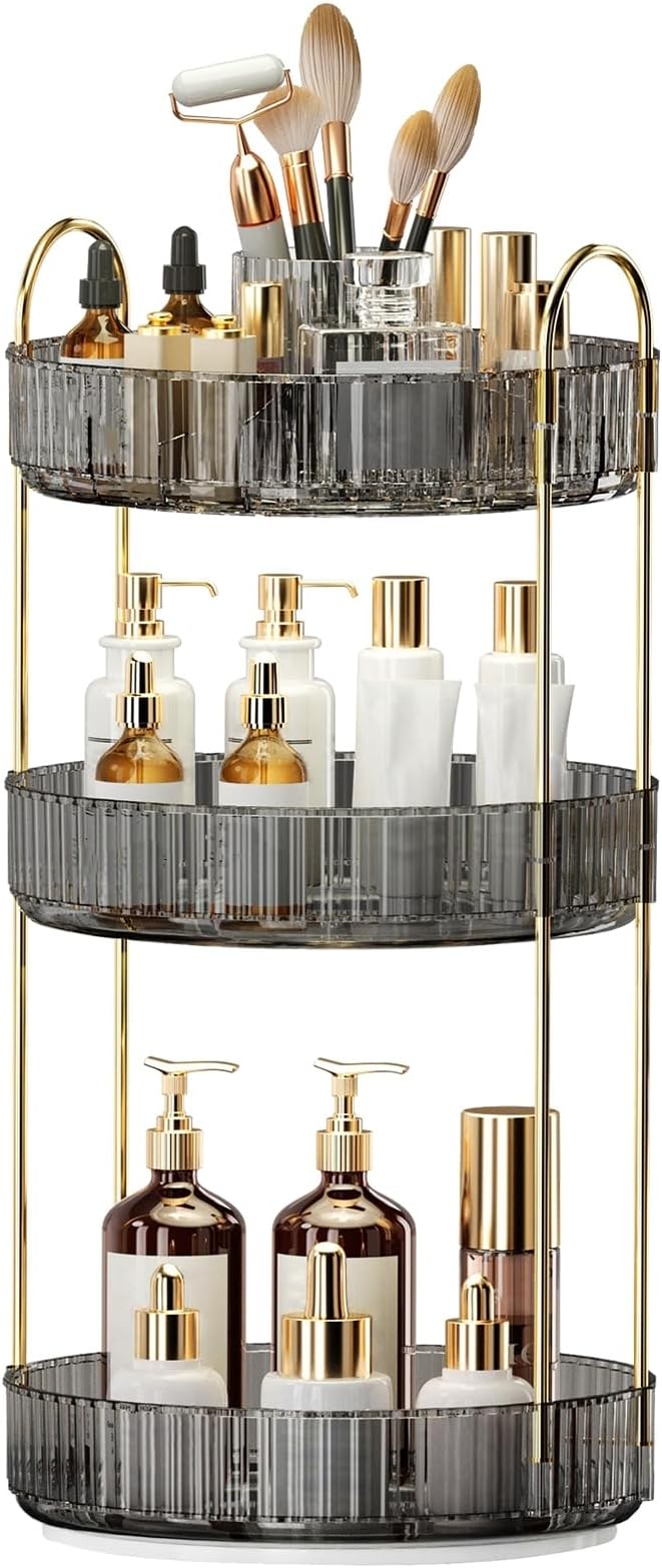 360° Rotating Makeup Organizer, Large-Capacity Skincare Make Up Storage 3 Tier Perfume Organizers Cosmetic Dresser Organizer 