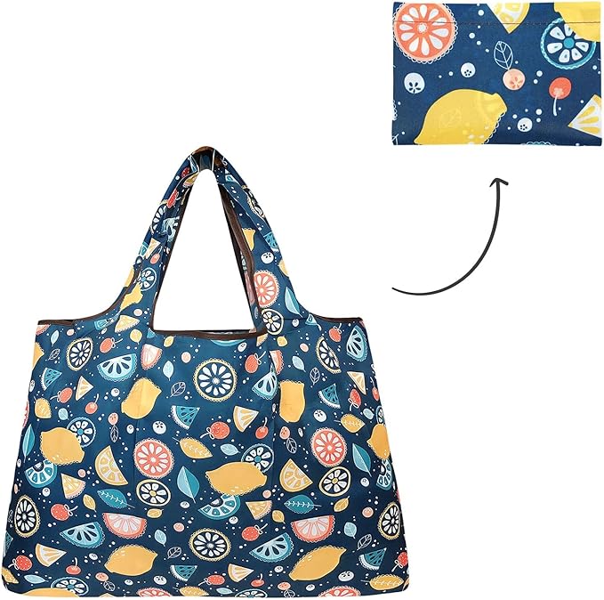 allydrew Large Foldable Tote Nylon Reusable Grocery Bags, 6 Pack