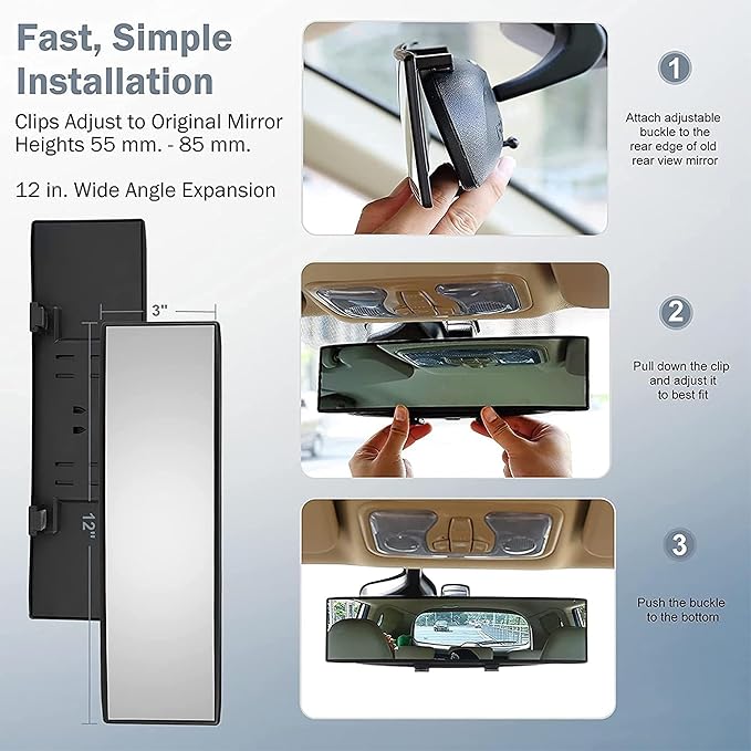 Verivue Universal Panoramic 12-Inch Rear View Mirror Pack of 2 | Anti-Glare Wide Angle Car Mirrors | Rearview Mirror Accessories for Baby Rear-Facing, Clear Panoramic Convex Mirrors for Cars and SUVs