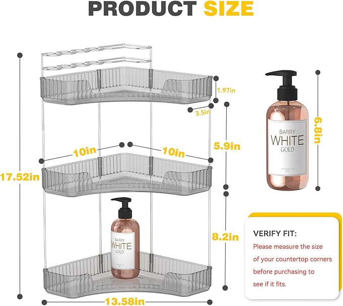 Asayuee 3-Tier Corner Bathroom Counter Organizer with Top Toothbrush Holders,Large Makeup Organizer Countertop with Brush Hol