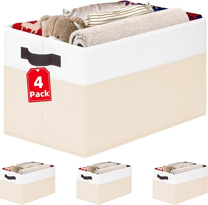Criusia 4 Pack Baby Clothes Organizer Bins, Fabric Collapsible Storage Baskets with Handles, Odorless Storage Bins for Toy Cl