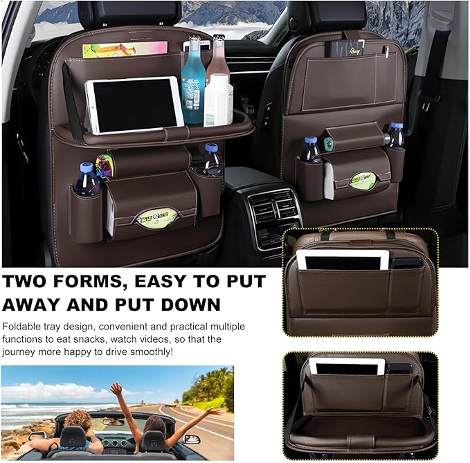 2 PCS Car Seat Back Pocket, Waterproof Leather Auto Back seat Organizer for Kids, Upgraded Car Organizer with Tablet Holder Pockets, Universal Interior Car Accessories (Coffee)