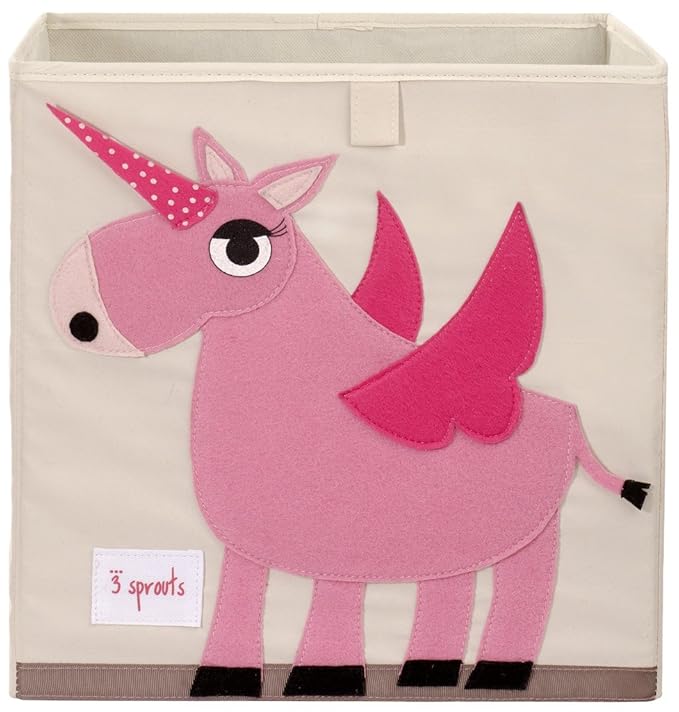 3 Sprouts Toy Storage Organizer: Toy Box Cube Organizer for Playroom, Nursery - Foldable Storage Bin - Unicorn