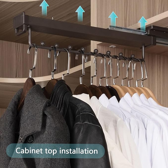 Pull-Out Clothes Rail, Extendable Clothes Hanger, Bearing 35kg, Closet Clothes Rod, Damping Double Slide Rail, Valet Rod (Col
