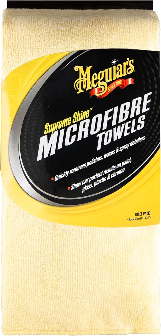 Meguiar's Supreme Shine Microfiber Towels for Cars, Absorbent Ultra-Plush Car Microfiber Towel Set for Effectively Removing Car Care Products Without Leaving Swirls, 3 Pack