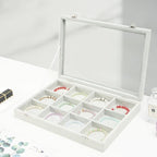 Coward Jewelry Organizer Tray Box, Grey Beige Velvet 12 Grids Bracelet Bangle Necklace Jewelry Display Tray Case with Transpa
