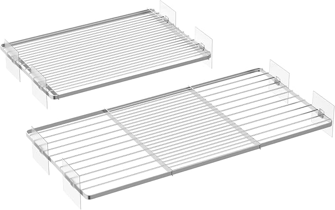 Expandable Closet Organizer Shelves, Adjustable Rod Metal Storage Shelves Divider for Wardrobe Cupboard Kitchen (Silver,7.9" 