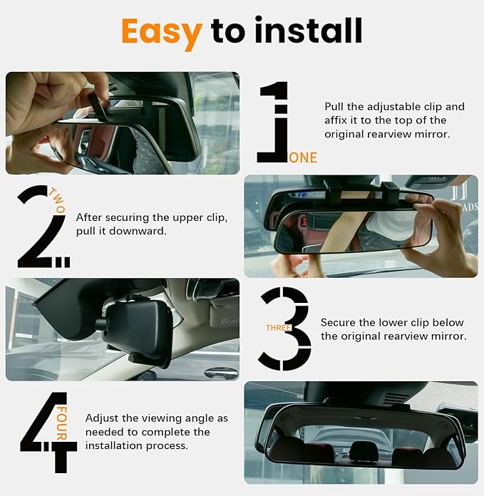 Rear View Mirror, 9.3 Inch Chrome Anti-glare Panoramic Rear Mirrors Universal Convex Car Interior Clip on Extra Big Wide Angle Rearview Mirror Extender to Reduce Blind Spot for Car SUV Truck