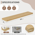 40 Inch Floating Shelves, 8 Inch Deep Floating Shelves for Wall, Hanging Shelf with Invisible Brackets, Deep Shelves for Bath