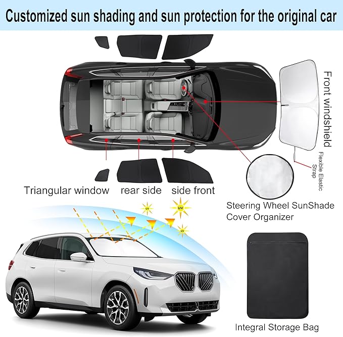 TINGLU Window Shades for BMW X3 2025 2026 Accessories Car Side Full Windows Rear Triangular Windshield Sun Shade Sun UV Rays & Privacy Protection for Camping 7PCS