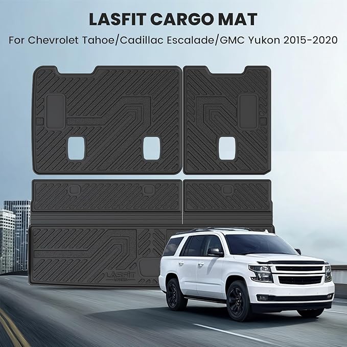 LASFIT Trunk Mat with Backrest Mat 2015-2020 for Chevrolet Chevy Tahoe/GMC Yukon (Only Yukon, Not Fit Yukon XL)/Cadillac Escalade (Only Escalade, Not Fit Escalade ESV), All Weather TPE Custom Fit
