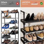 LANTEFUL 5 Tier Shoe Rack for Closet Shoe Organizer with 5 Hooks, Long Shoe Shelf Storage for Shoe and Boot Stackable Free St