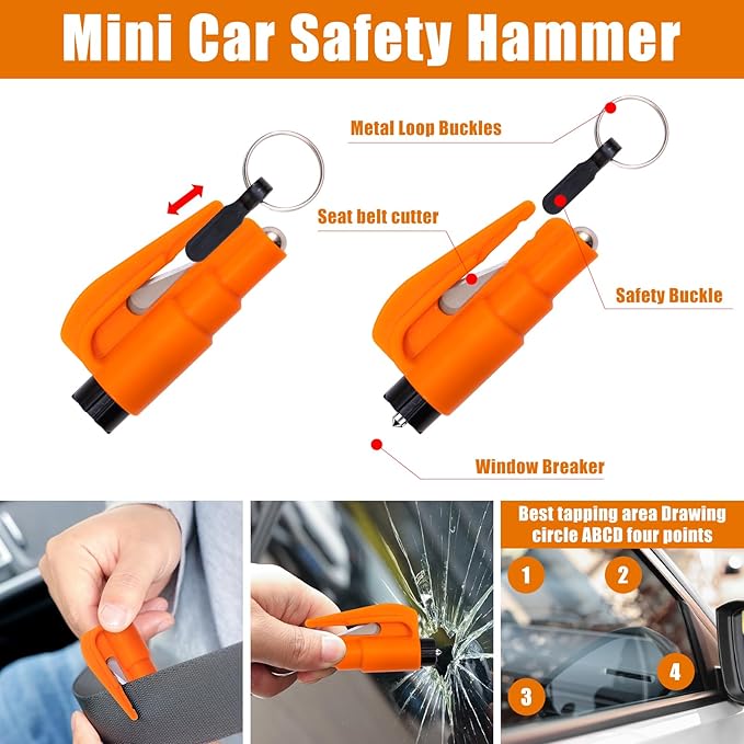AUTODECO Car Roadside Emergency Kit, Car Safety Kit Portable Car Kits for Emergency with Jumper Cable, Safety Hammer, Orange