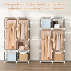 Portable Closet for Hanging Clothes, Portable Wardrobe Closet with Cover, 4 Storage Shelves, 2 Hanging Rods and 8 Side Pocket