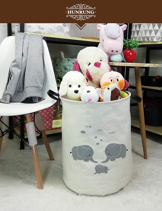 HUNRUNG Laundry Hamper,Large Canvas Fabric Lightweight Storage Basket Toy Organizer Dirty Clothes Collapsible Waterproof for 