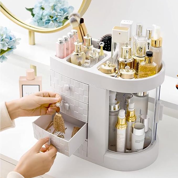 Makeup Storage Box Plastic Makeup Organizer with Drawers，Perfume Display Case and Cosmetic Storage Box，Great for Bathroom, Dr