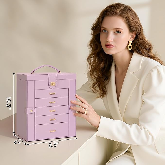 AKOZLIN Jewelry Box Organizer Functional Leather Jewelry Storage Case for Women Girls Ring Necklace Earring Bracelet Holder O