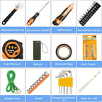 AUTODECO 98 PCS Roadside Car Emergency Assistance Kit with Portable Air Compressor Jumper Cables Safety Hammer All in One Pli