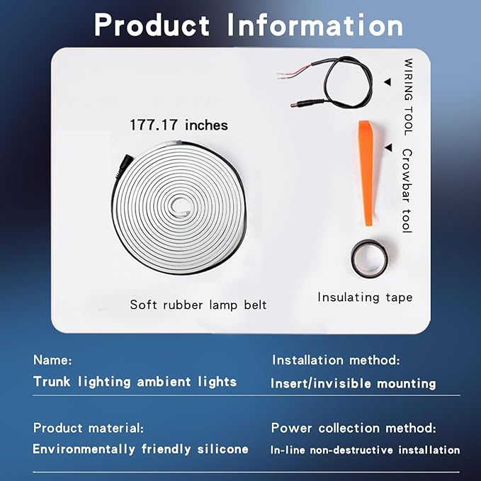 SUV Trunk Led Light Strip,Soft Rubber Ambient Lighting Bar Interior Decoration Bright Low Power Waterproof Concealed Installation Scalable 177 inch 12V 8W Warm White