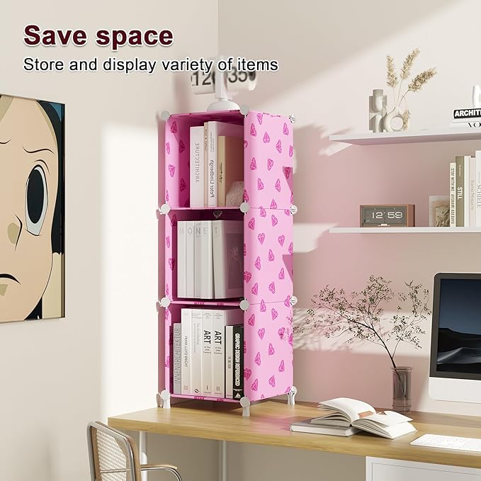 UNKU Cube Storage Organizer, 3 Cube Closet Organizer Storage Shelves, DIY Stackable Bookcase, Clothes Organizer Shelf for Clo
