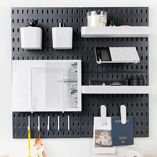Pegboard Combination Kit for Wall Organizer, Wall Mounted Peg Board Kits for Kitchen, Bedroom, Office, &Bathroom, 4 Pieces Bl