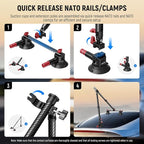 NEEWER Triple Suction Cup Car Mount Kit, Carbon Fiber Camera Mount with Action Camera Adapter, NATO Rail & 24"/60cm Extension Pole Compatible with GoPro Insta360, 2.2lb/1kg Max Load, CA136