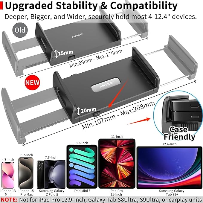 APPS2Car Tablet Holder for Car, Cup Holder Tablet Mount for Truck, Height Adjustable iPad Holder Compatible with 4.7-11" iPad Pro Air Mini, Galaxy Tab, iPhone, Cell Phone