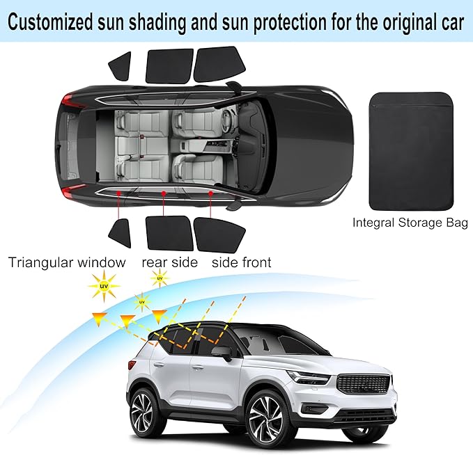 Front Side Half Window Shade Foldable Custom Fit for Volvo XC40 2020-2026 Car Window Shades for Side Window Sun Shade UV Protection Heat Insulation for Camping Sleeping 6PCS