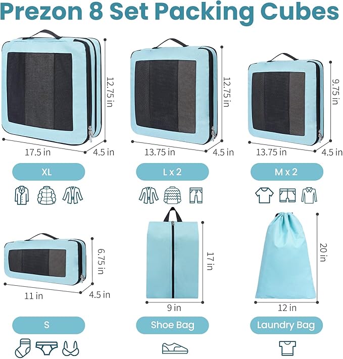 Compression Packing Cubes for Travel, Lightweight Vacation Travel Essentials, Travel Accessories for Suitcase Organizer Bags 
