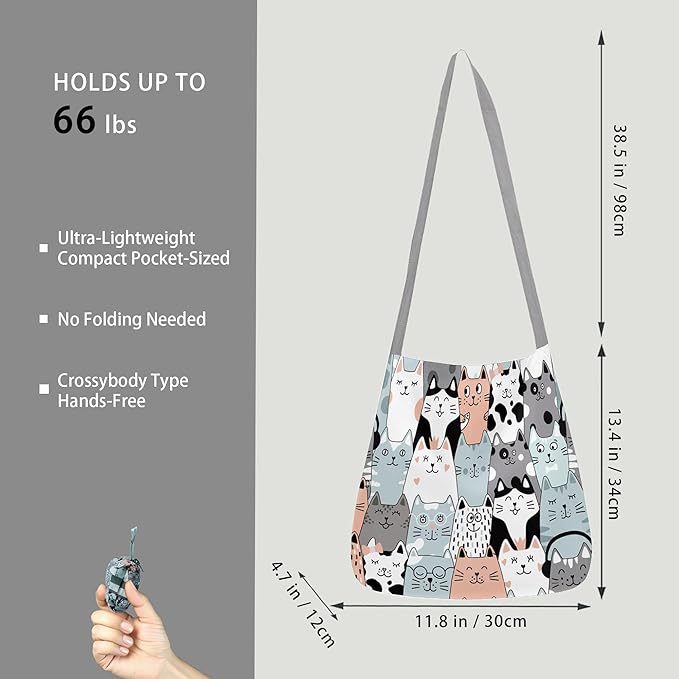 BeeGreen Reusable Grocery Shopping Bag -Travel Tote Bag - Foldable Compact Sturdy Bags