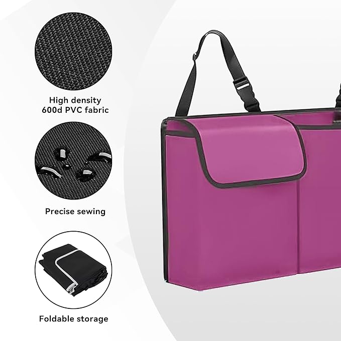 Car Trunk Organizer, Waterproof Collapsible Cargo Bag with 4 Pockets,Backseat Hanging Large Storage with Adjustable Straps, St