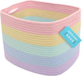OrganiHaus Pastel Rainbow Basket - Colorful Woven Storage Basket for Playroom, Nursery & Classroom Decor & Toy Storage, 15x9x