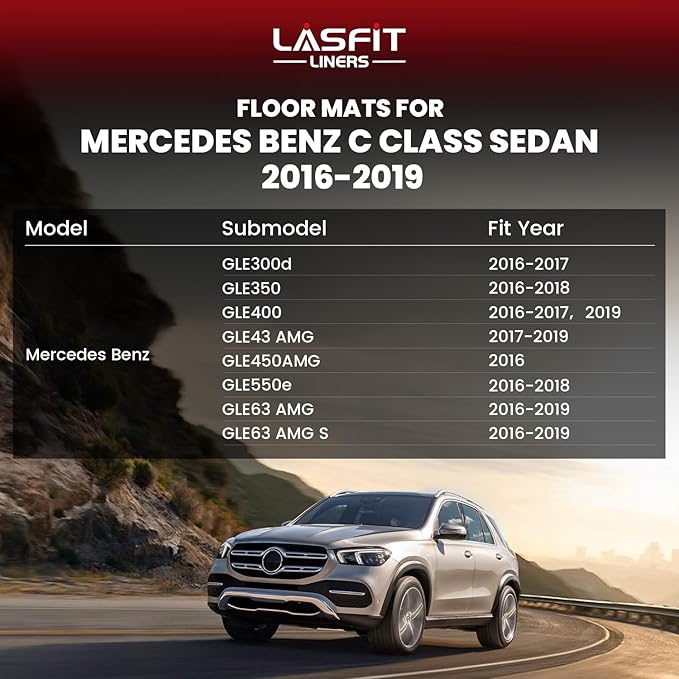 LASFIT Floor Mats for Mercedes Benz GLE 2019 2018 2017 2016 350/400 / 43 AMG / 450 AMG / 550e / 63 AMG / 63 AMG S, Custom Fit All Weather TPE Car Liners for GLE Floor Liners, 1st & 2nd Row,Black