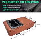 Car Center Console Armrest Pillow, Memory Foam Auto Armrest Box Cover with Cup Holder & Phone Holder, Waterproof Leather Arm Rest Protector Cushion, Interior Car Accessories (Brown)