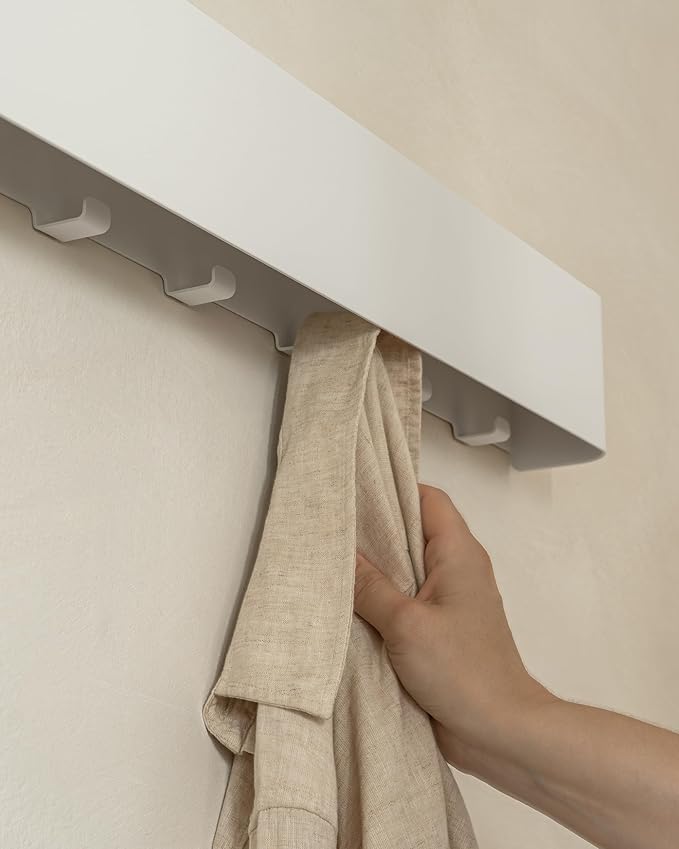 Kazai.® Coat Rack Wall Mount with Shelf 'Tone' | Modern Design Coat Hanger with Hidden Hooks and Storage | Hat Rack with Shel