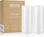 Wevac Vacuum Sealer Bags 8x50 Rolls 2 pack for Food Saver, Seal a Meal, Weston. Commercial Grade, BPA Free, Heavy Duty, Great