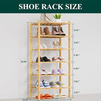 Smiry Shoe Rack, 6 Tier Thick Small Bamboo Shoe Organizer, Stackable Free Standing Wooden Shoe Storage Shelf for Closet, Entr