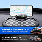 Multifunction Car Anti-Slip Mat,360° Rotatable Phone Holder Dashboard Pad with Hidden Parking Number Plate PVC Grid Style Mat
