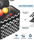 Capolo Car Trash Can with Lid, Leakproof Car Trash Bag Hanging Waterproof Automotive Garbage Can with Storage Pockets Mini Vehicle Trash Bin for Back/Front Seat(Black Checkerboard,2.5 Gallon)