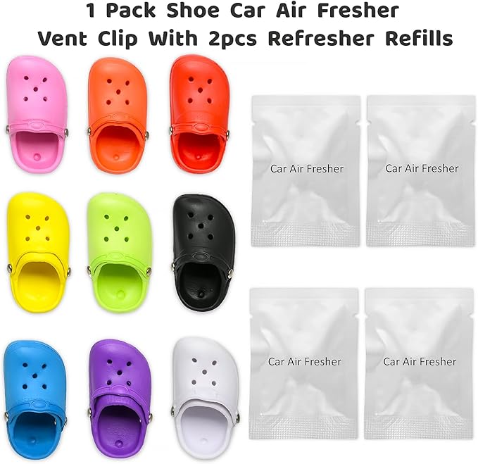 Cute Car Air Freshener, 1 Pack Shoe Shape Car Vent Clip with 2 PCS Refills Solid Fragrance Replacement Pads - Car Decor with 