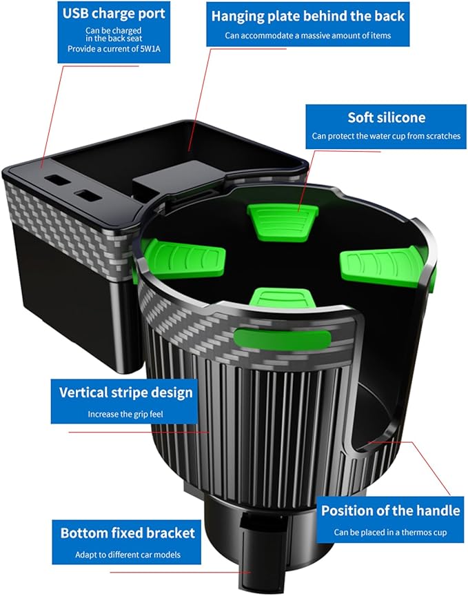 Big Cup Holder Phone Holder for Your car,with Rubber Lining Rotable cupholder Base Safely Hold The Big Water Bottle and Suppo