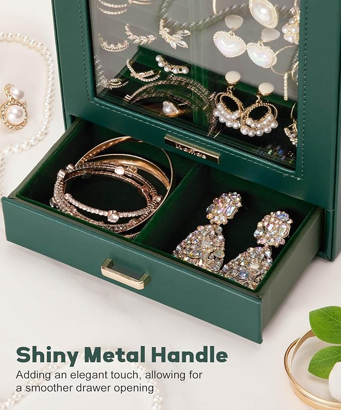 Homde Jewelry Organizer Girls Women Jewelry Box for Necklaces Rings Earrings Gift Bracelets Storage Case (Forest Green + Gold